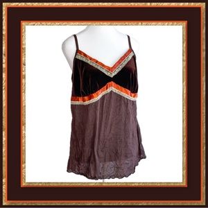 976 Clue Velvet, Satin and Gold Lace Trim Tank Top